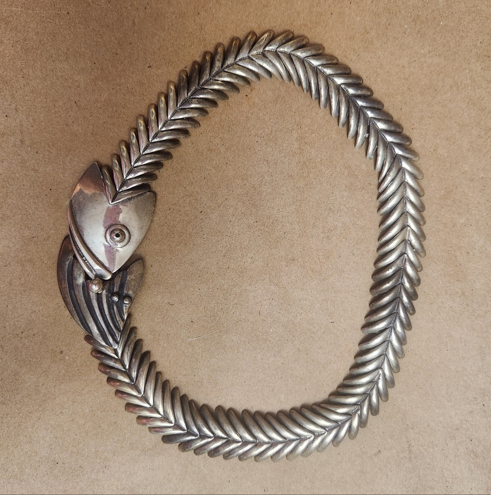 D'Molina Taxco Mexico Sterling Silver Fish Bone Necklace
